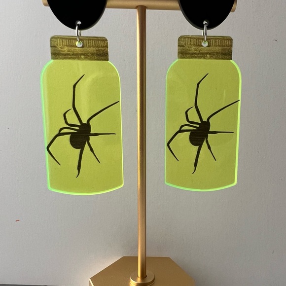Neon Jar with Spooky Spider Emo Earrings - Goth Spider Earrings - Picture 10 of 15